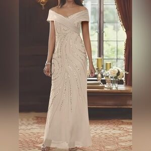 Sophisticated Cream Off-Shoulder Prom Dress